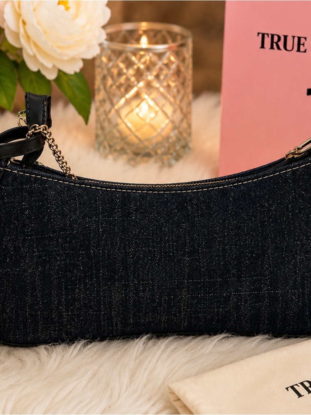 True Religion Dark Denim Shoulder Bag with Gold Hardware - Picture 2 of 4